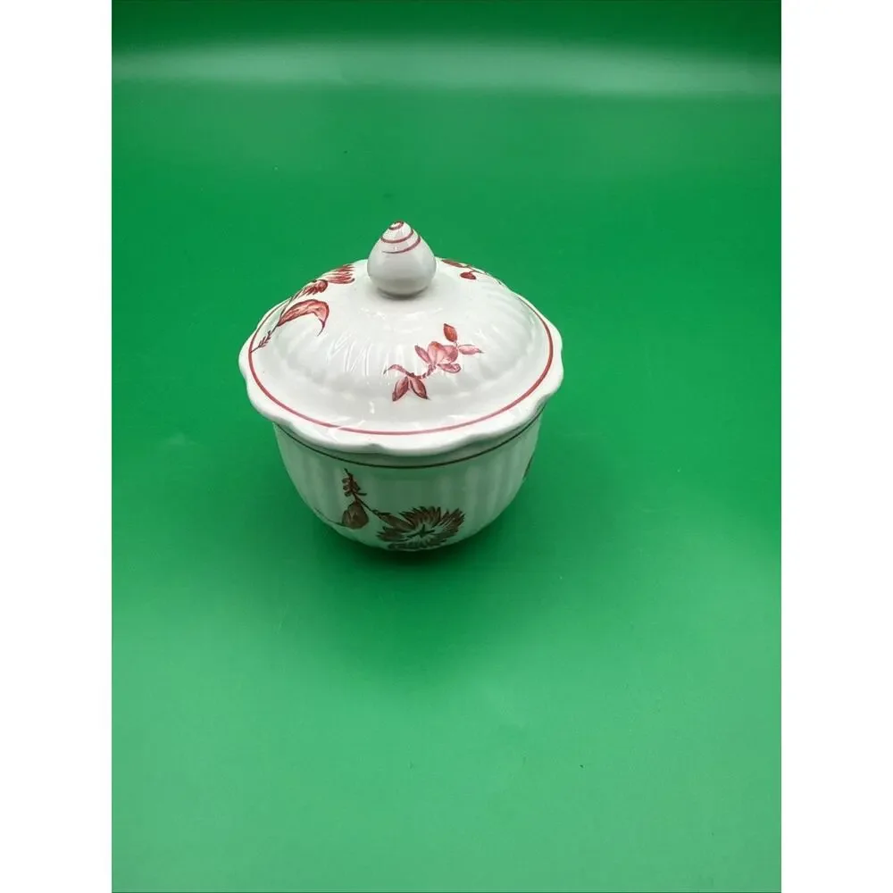Vtg. Colonial Williamsburg Andrea by Sadek Sugar Bowl Lid Red White Floral